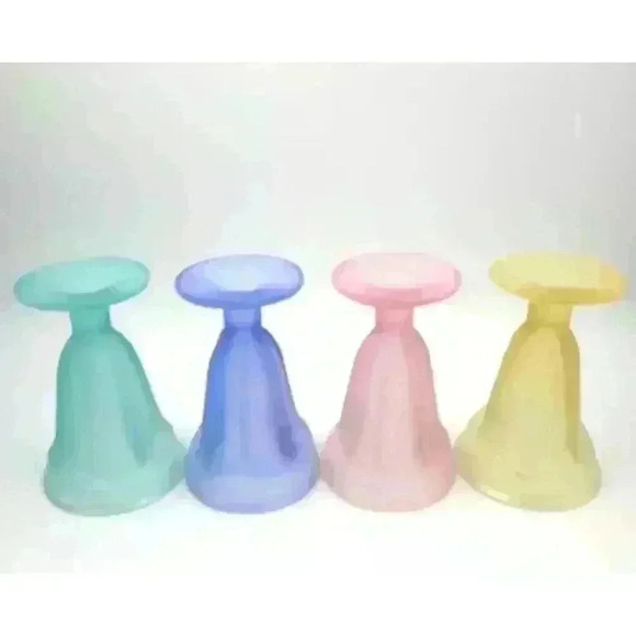 Vintage Libbey Ka-Dinks Pastel Frosted Glass Sundae Footed Parfait Cups Set Of 4 - Picture 4 of 5